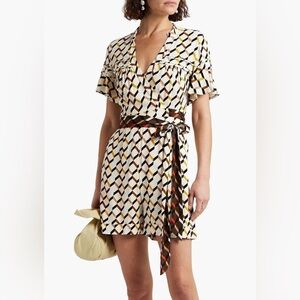 Diane von Furstenberg DVF Bella Printed Tie Waist Wrap Romper Playsuit Size 4